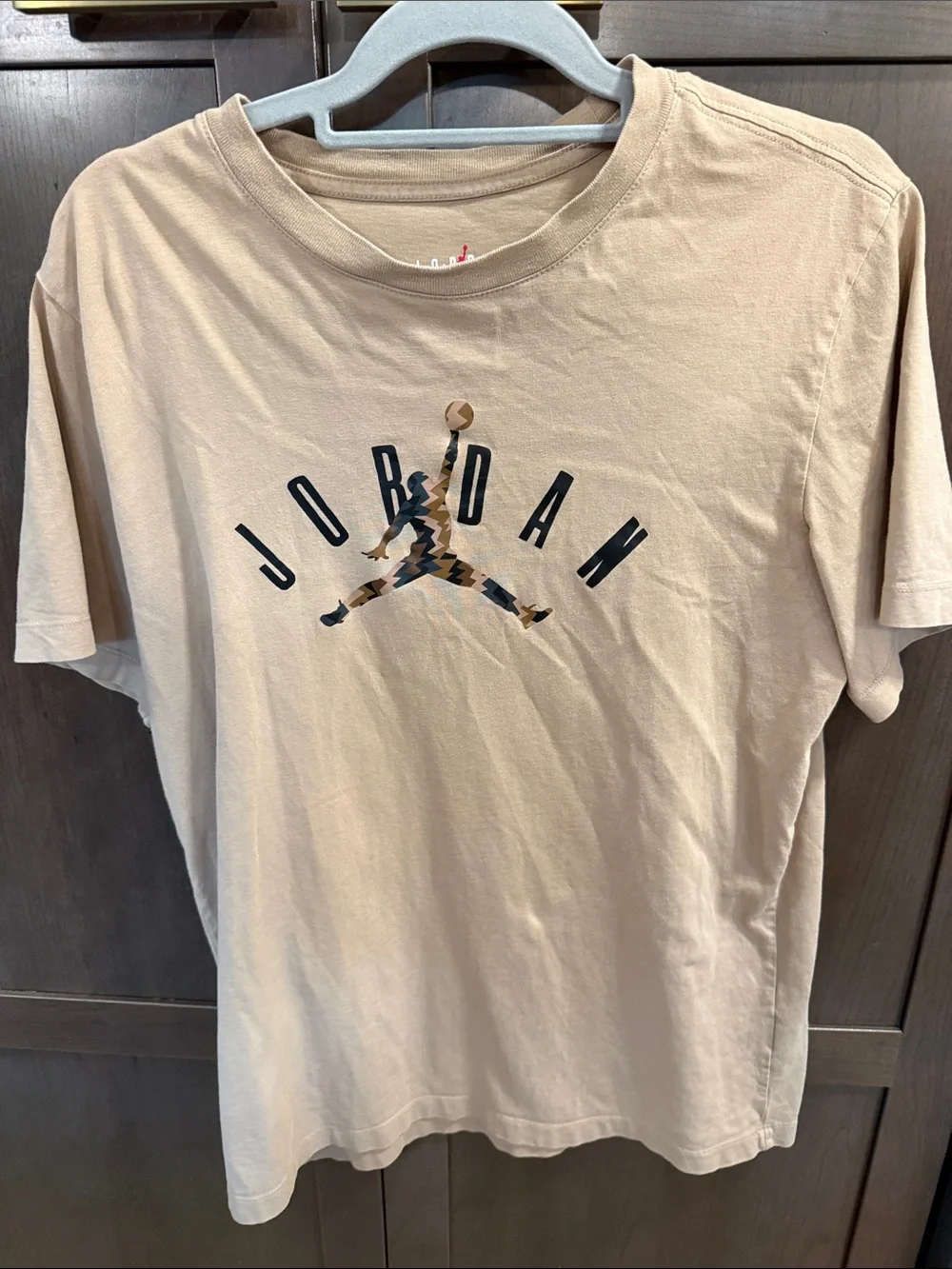 Jordan Short Sleeve Logo Tee in Beige with Black Accents